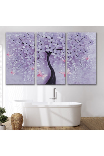 Mavi İnci Çiçekler ve Kelebekler Dekoratif Kanvas Duvar Tablosu-3738