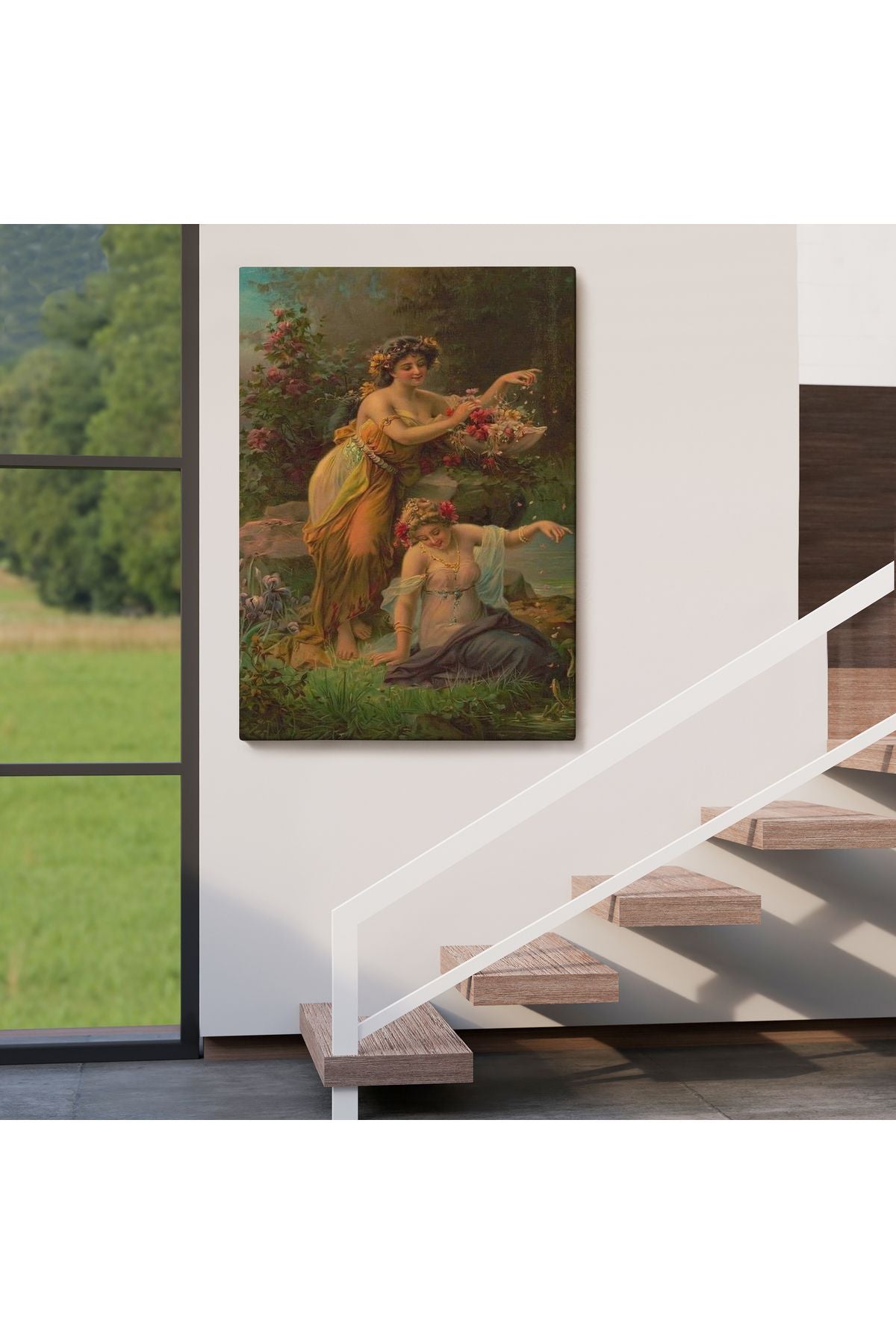 Göl kenarındaki Çiçekli Kadın Dekoratif Duvar Tablosu-6248