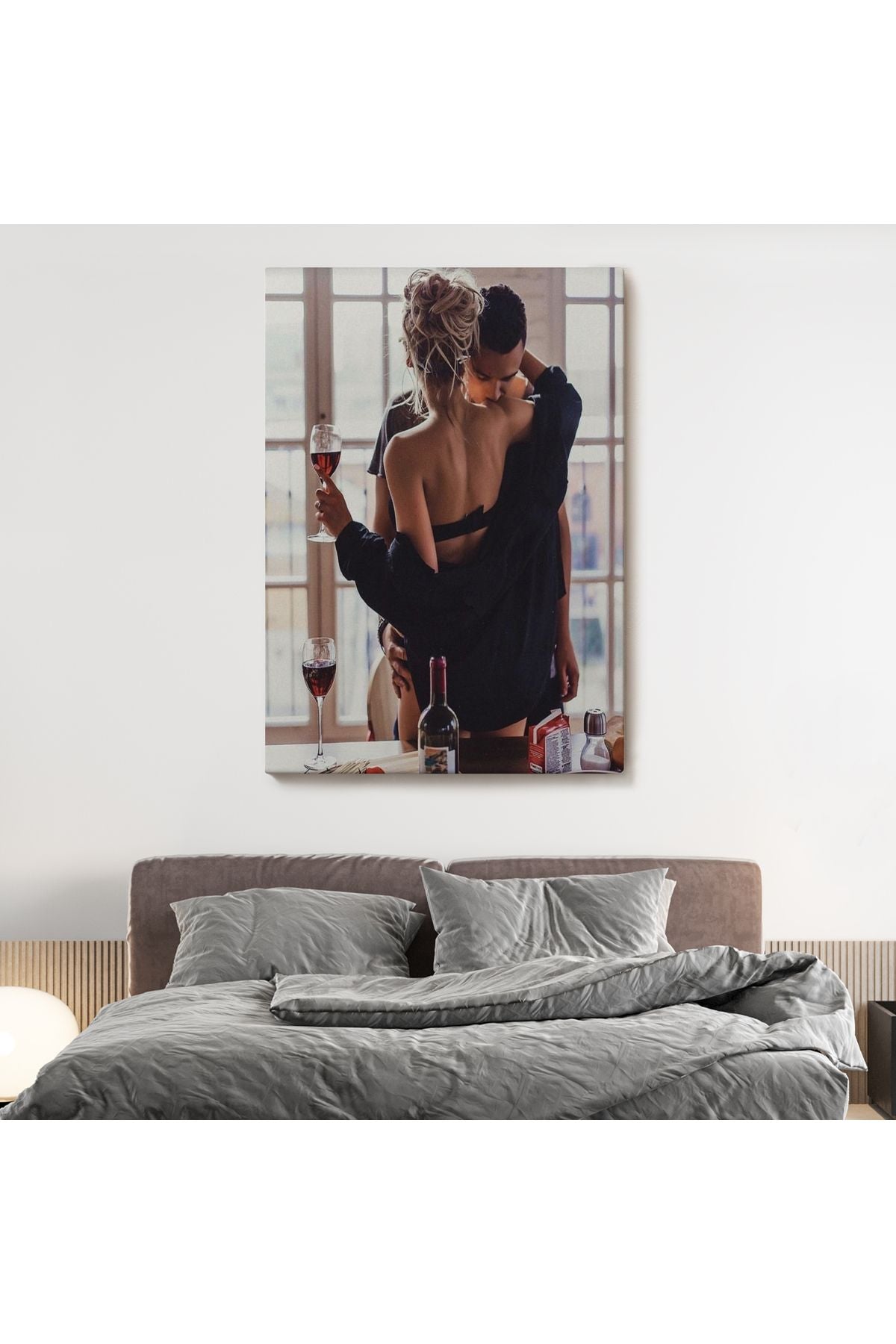 Kırmızı Şarap İçen Sevgililer Dekoratif Duvar Tablosu-6158