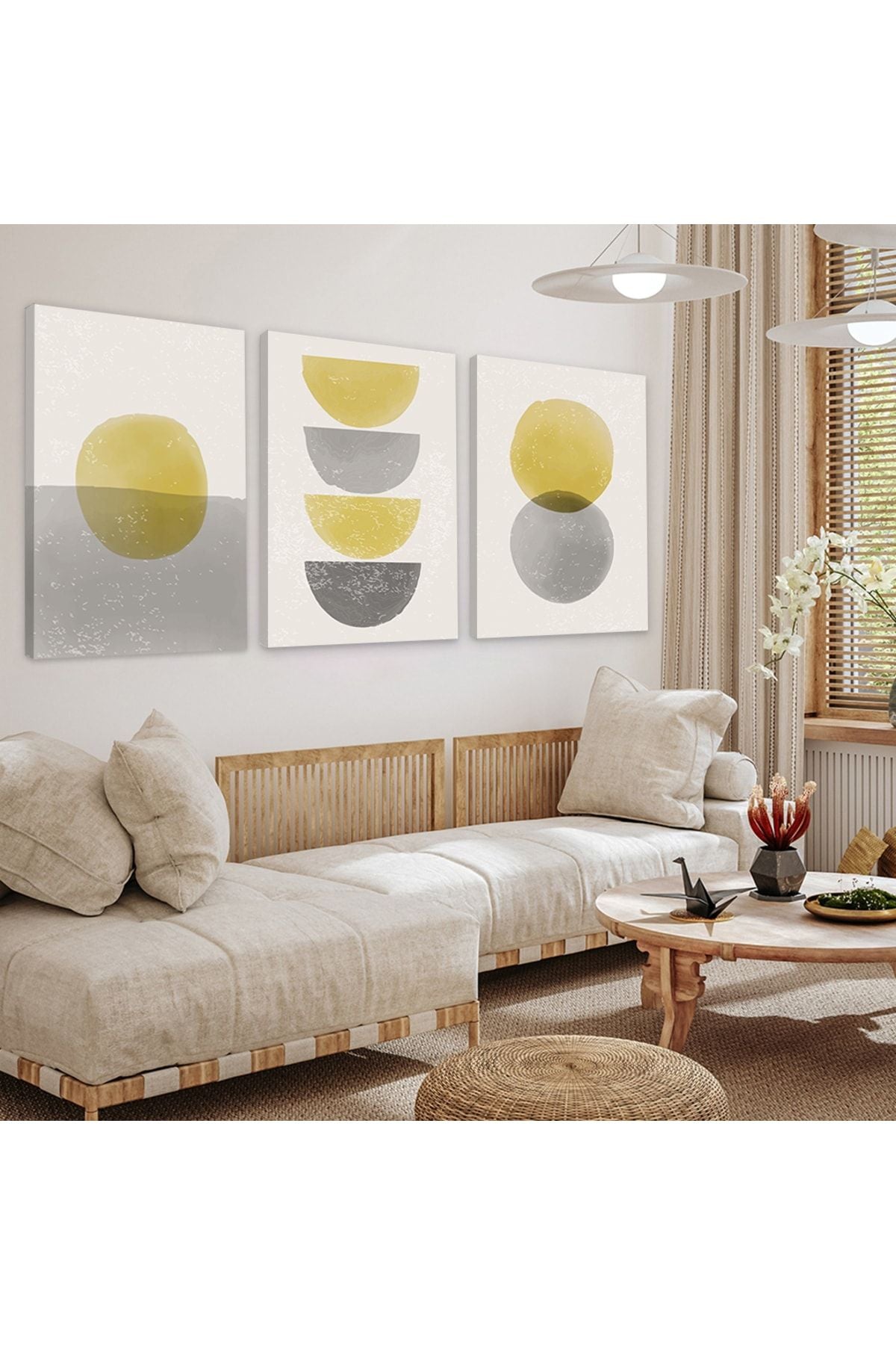 Şekiller Soyut Desen 3'Lü Kanvas Tablo