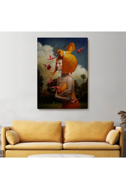 Gerçeküstü Yağlıboya Kadın Kuş Steven Kenny Kanvas Tablo-5225