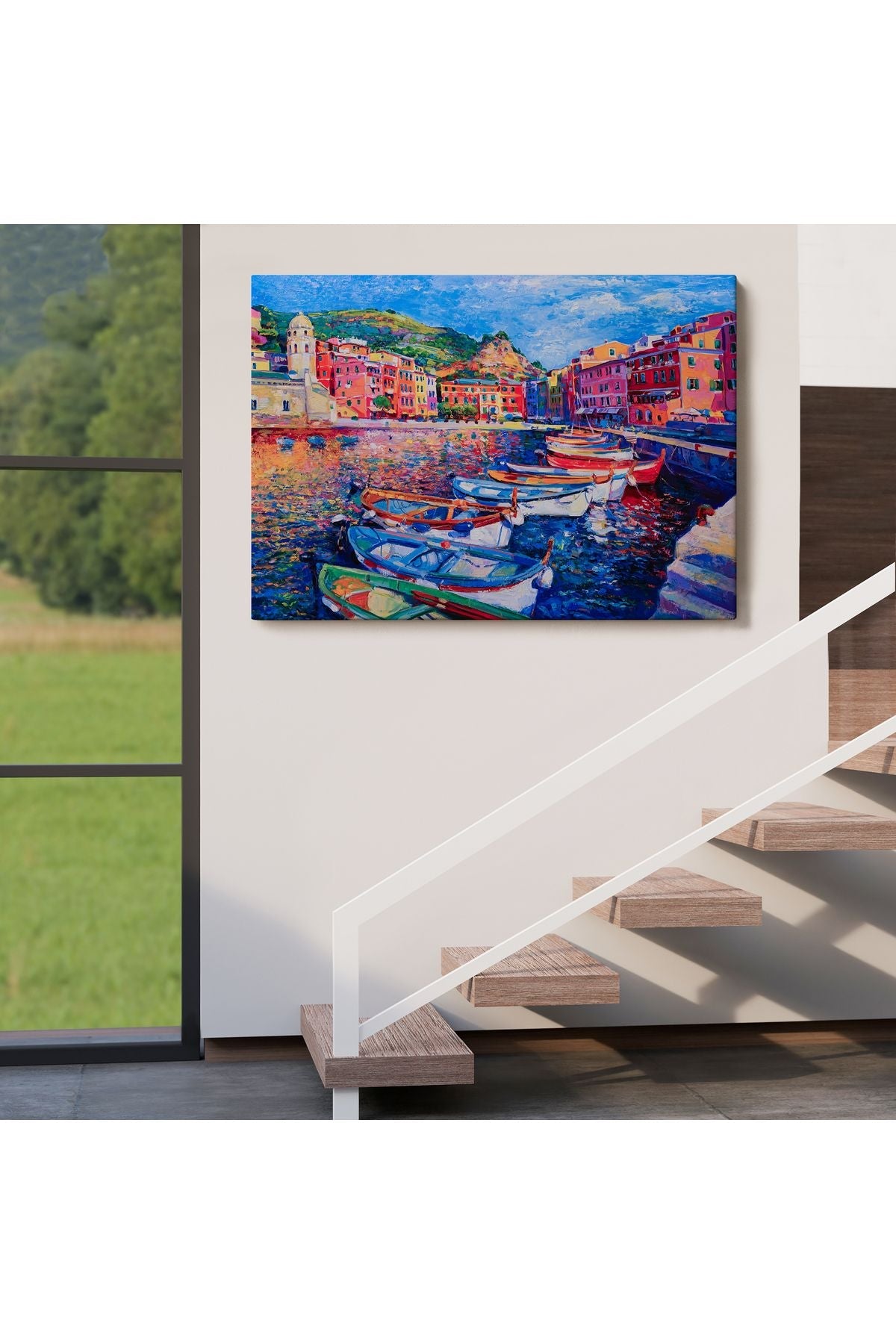HG Şehir Limanı Yağlıboya Görünüm Dekoratif Kanvas Duvar Tablosu-3629