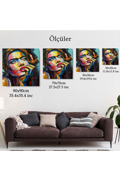 Güzel Kadın Yağlıboya Görünüm Dekoratif Kanvas Duvar Tablosu-5840