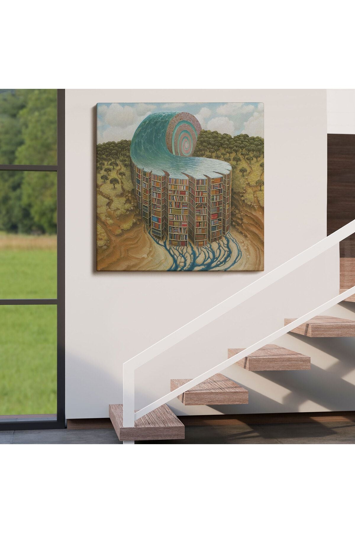 Gerçeküstü Bir Kütüphane Posteri, Çalışma Odası Hediyesi Kanvas Tablo-5330