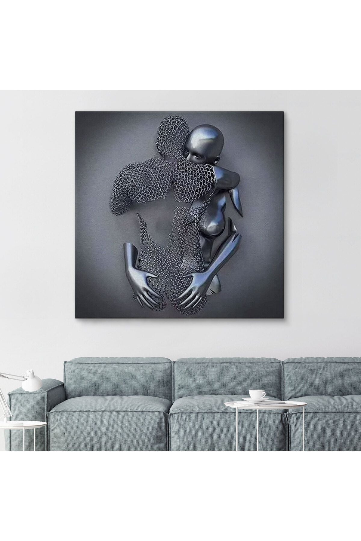 Kanvas Tablo Gri ve Gümüş Duvar Dekoru, Metalik Efektli Kanvas Tablo-5356