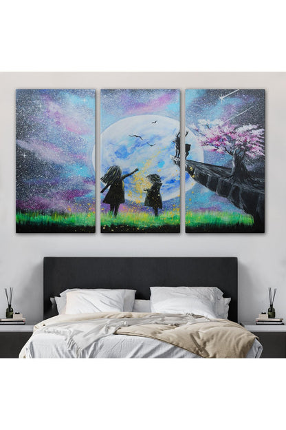 Gece Ay'ı İzleyen Çocuklar Duvar Tablosu-3470