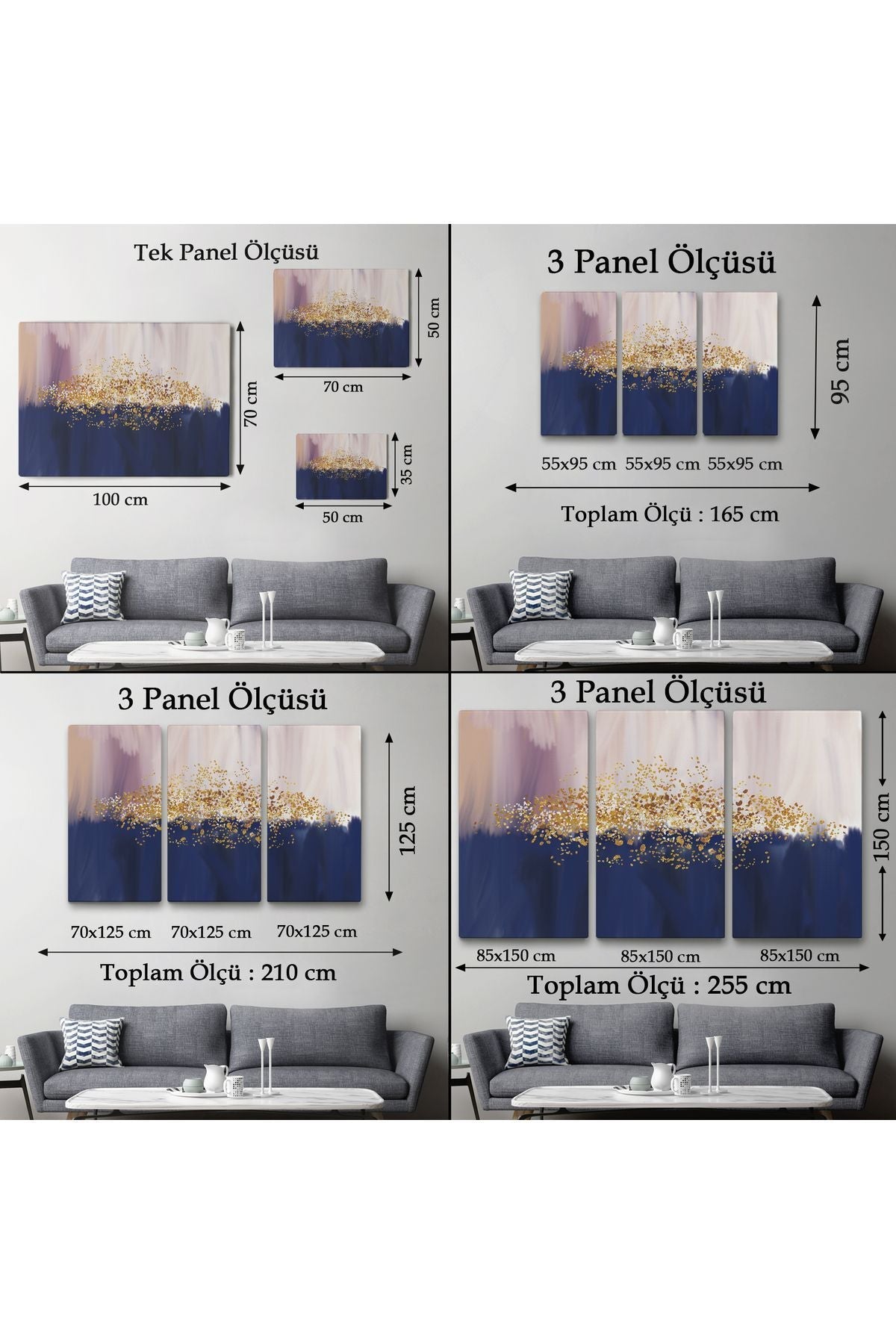 Mavi ve Gold'un Uyumu Modern Kanvas Tablo-5045