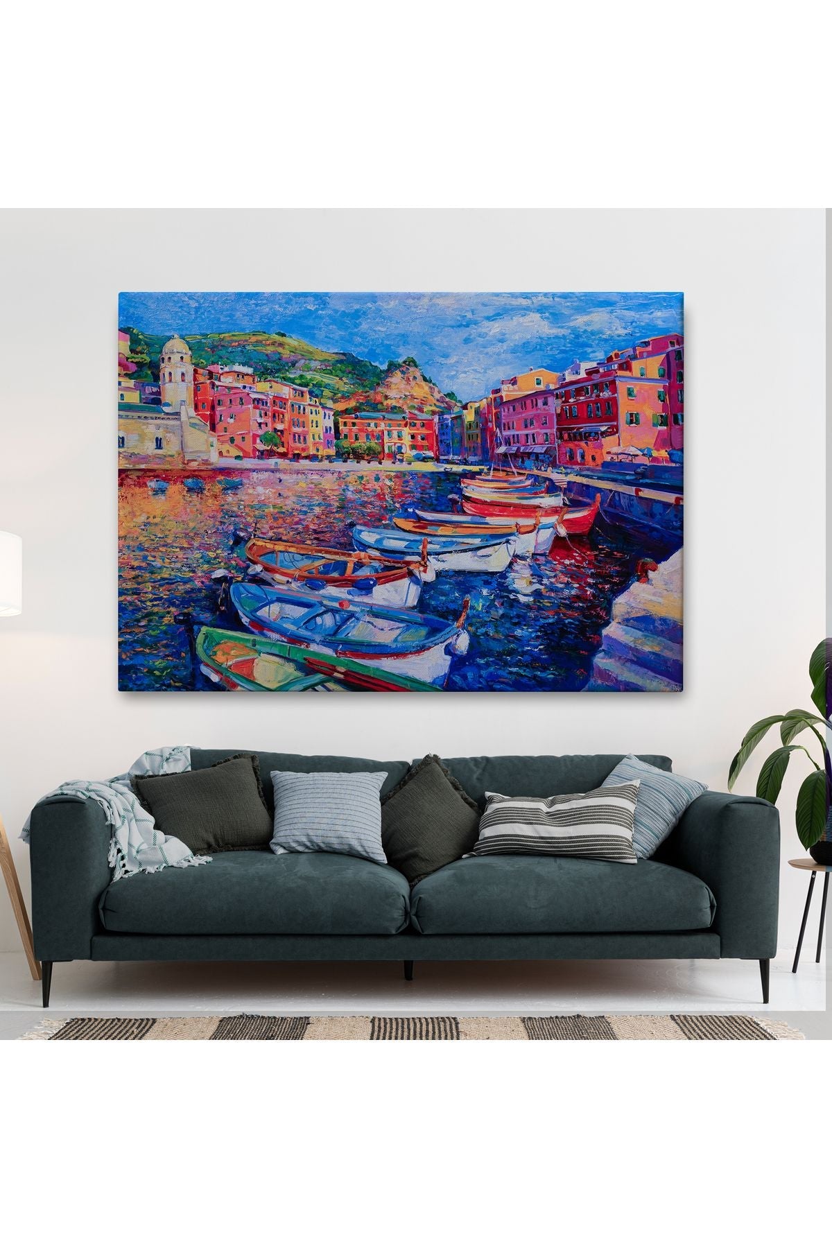 HG Şehir Limanı Yağlıboya Görünüm Dekoratif Kanvas Duvar Tablosu-3629
