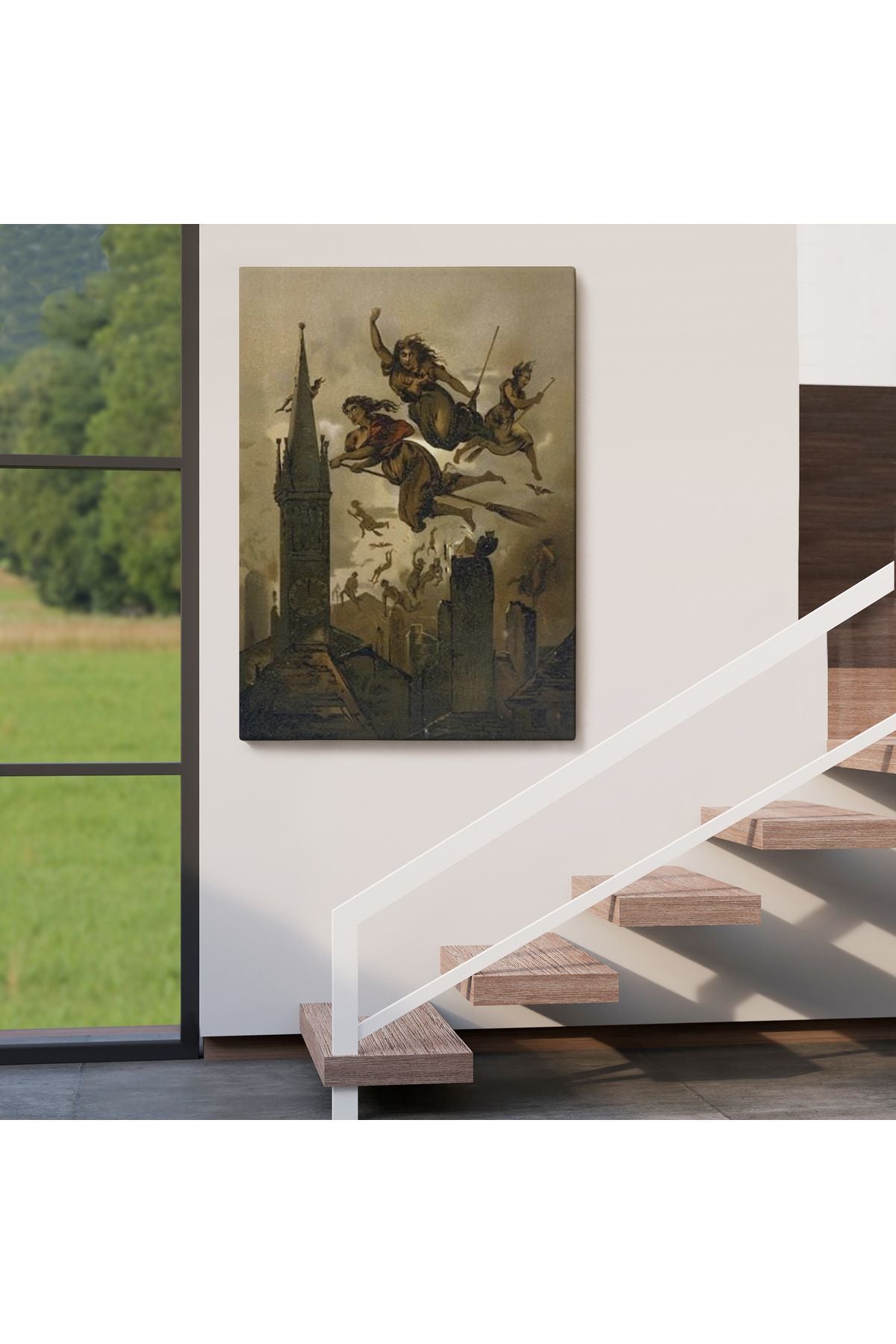 Kasabanın Üzerinde Uçan Çadılar Tablosu, Witches Halloween-6358