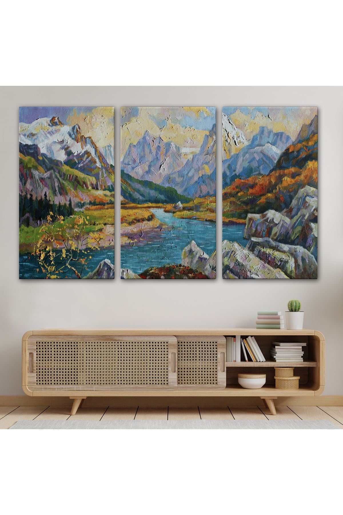 Kafkas Dağları Manzaralı, Doğa, Yağlıboya Görünüm, Dekoratif, Kanvas Tablo, Duvar Tablosu -3603