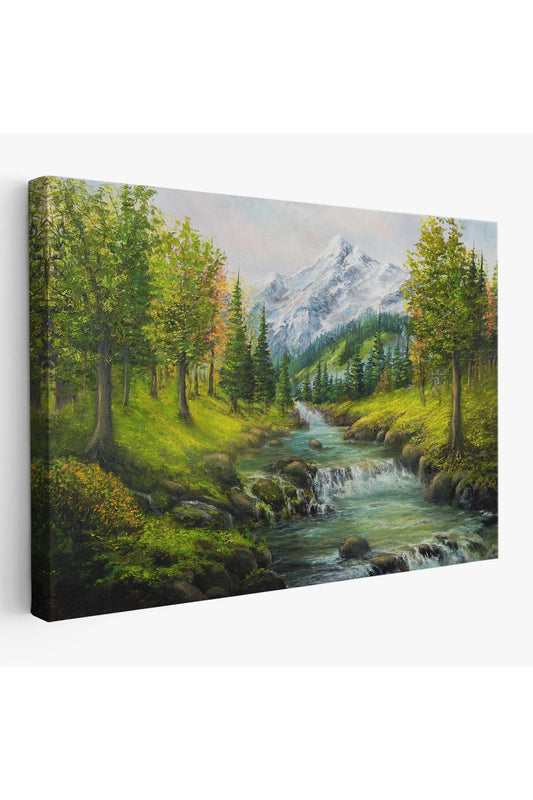 Karlı Dağlar ve İlk bahar Manzarası Duvar Tablosu-3527