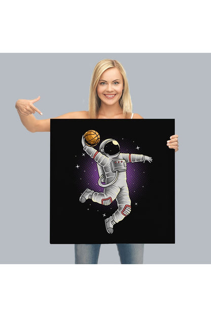 Dekortif BaskıAy'da Basketbol Oynayan Astronot Kanvas Tablo-5068