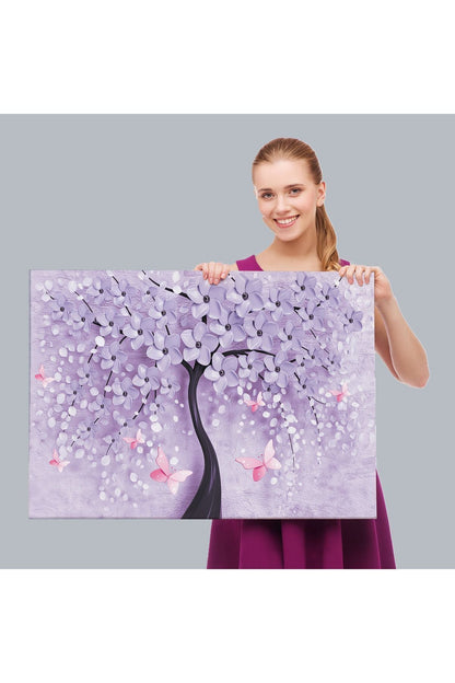 Mavi İnci Çiçekler ve Kelebekler Dekoratif Kanvas Duvar Tablosu-3738