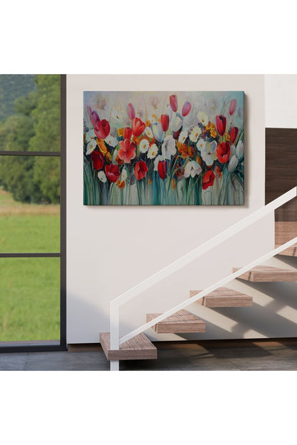 Kır Çiçekleri Yağlıboya Görünüm Dekoratif Kanvas Duvar Tablosu-3581