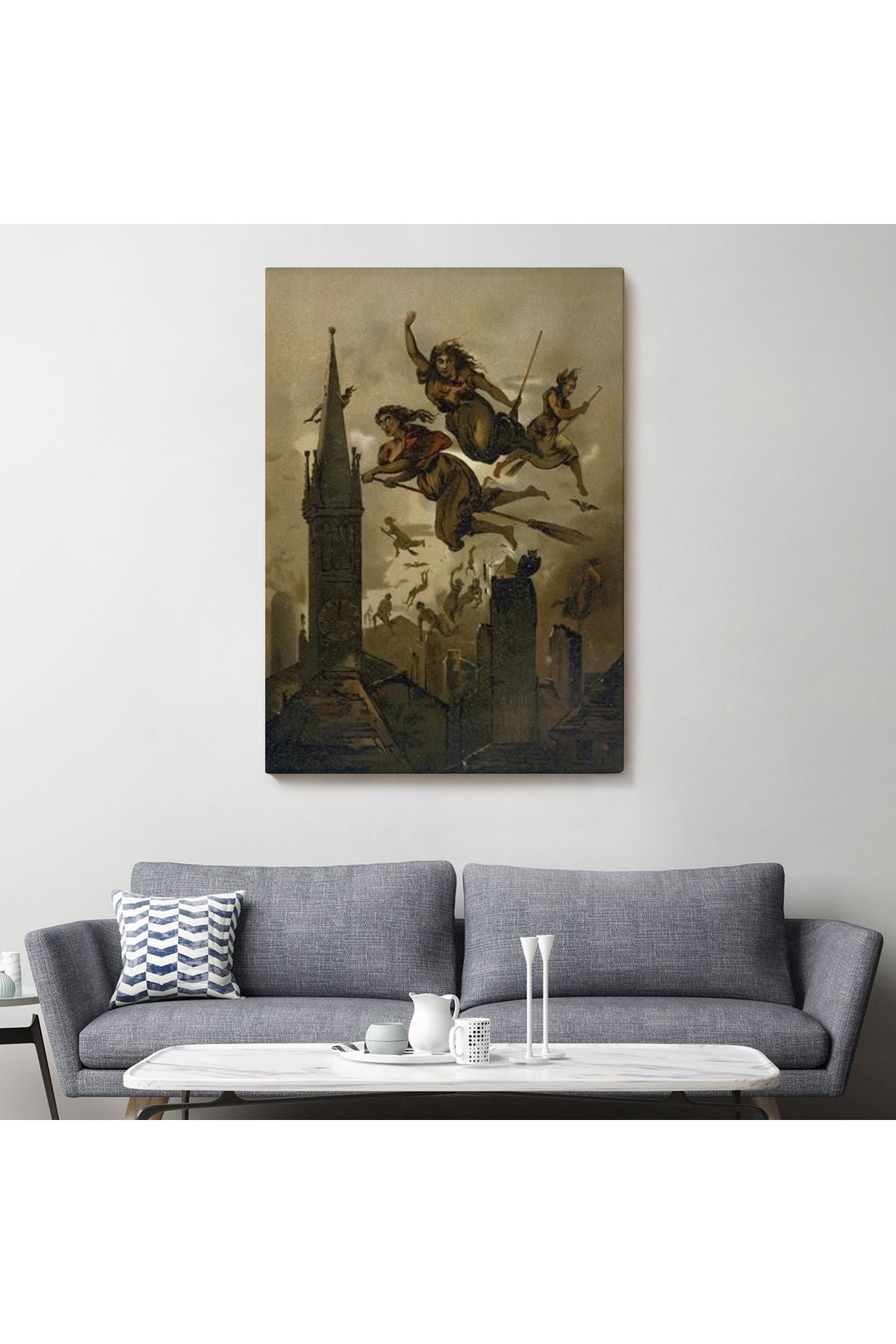 Kasabanın Üzerinde Uçan Çadılar Tablosu, Witches Halloween-6358