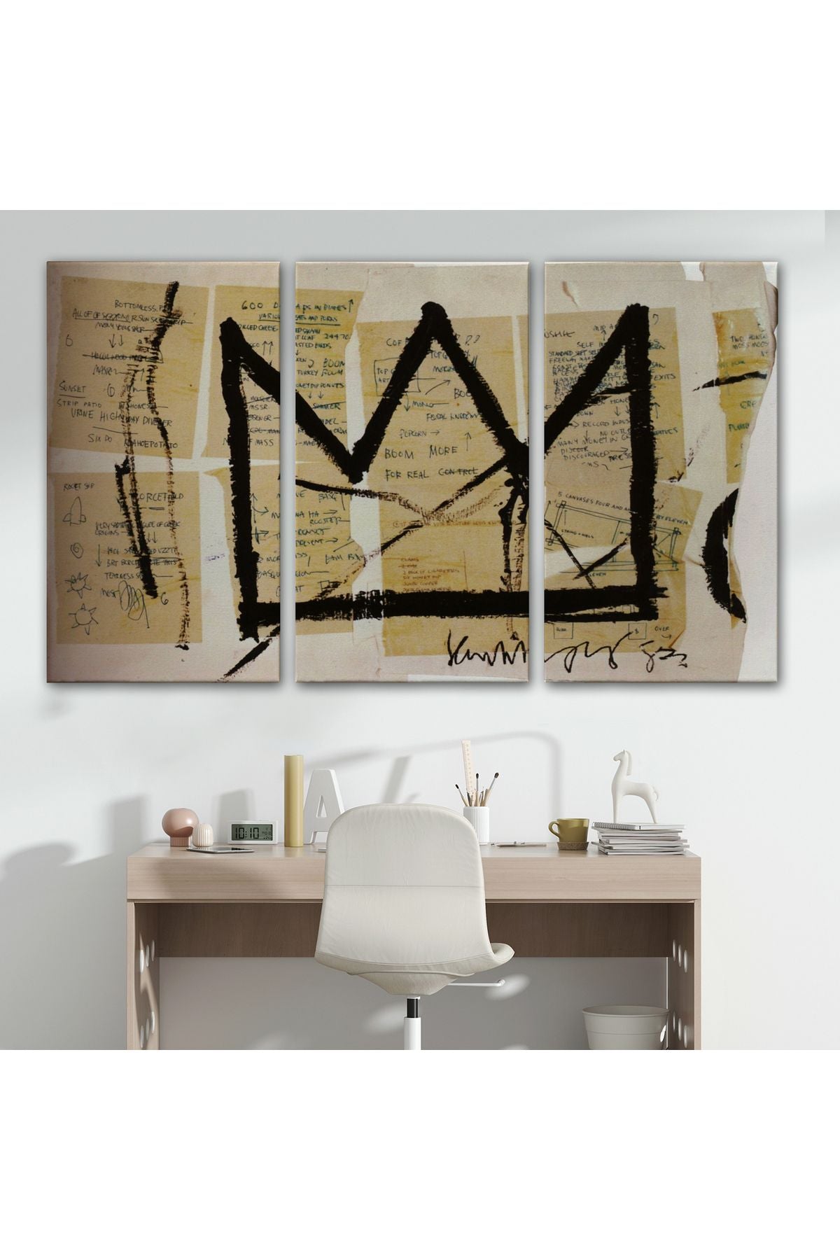 Jean Michel Basquiat Notlar ve Taç Eseri Kanvas Duvar Tablosu-5001
