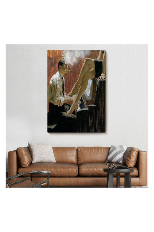 Kanvas Tablo, Duvar Dekoru, Piyano Virtüözü Adam Ve Kadın 6191 BUNGKNV