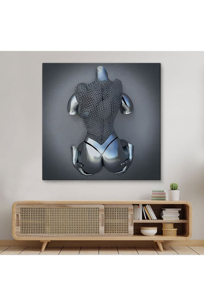 Gri Ve Gümüş Duvar Dekoru, Metalik Efektli Kanvas Tablo, Romantik Beden-5348