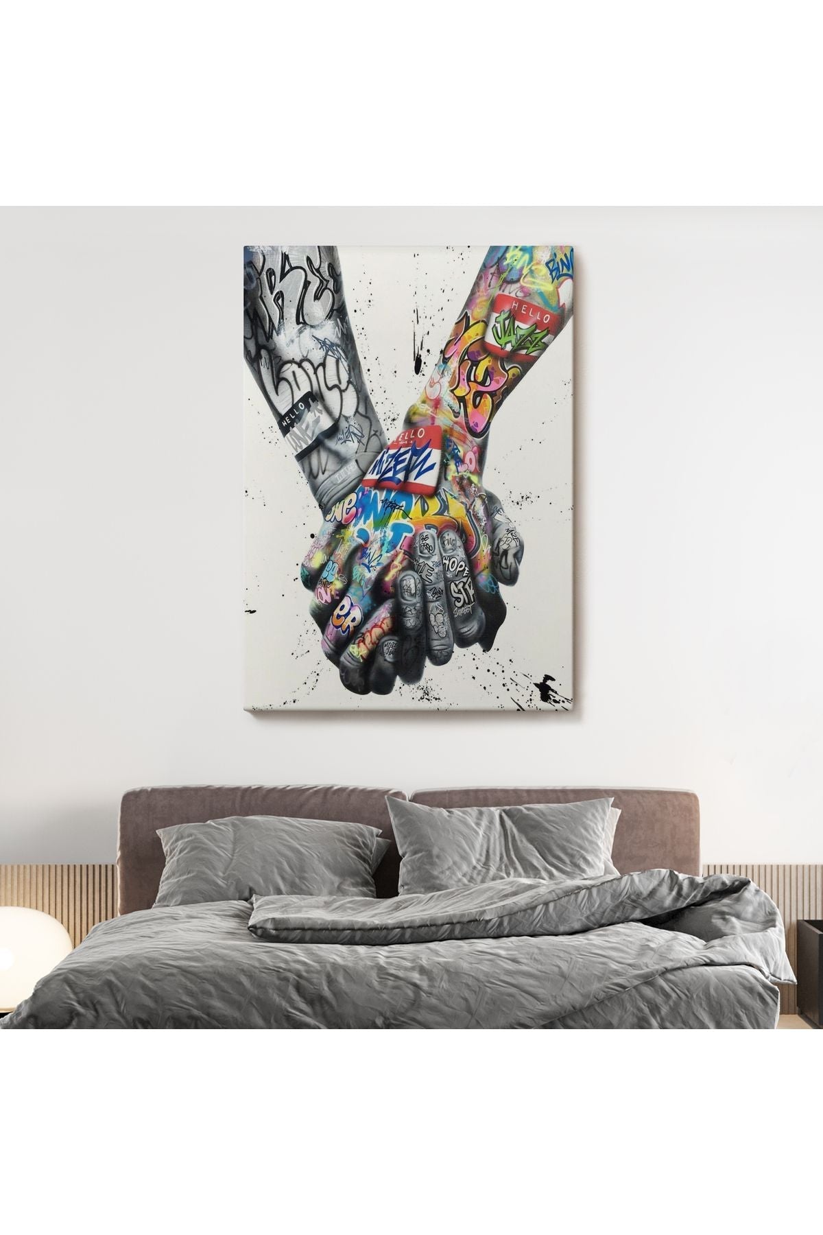 Graffiti El Duvar Posteri, El Ele Tutarak Duvar Sanatı Kanvas Tablo-5312