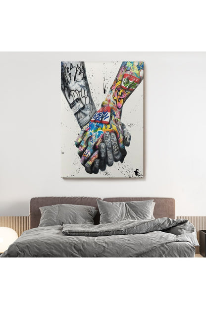 Graffiti El Duvar Posteri, El Ele Tutarak Duvar Sanatı Kanvas Tablo-5312