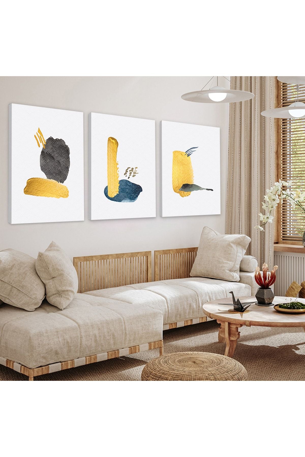 Soyut Desen Şekiller 3'Lü Kanvas Tablo