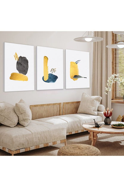 Soyut Desen Şekiller 3'Lü Kanvas Tablo