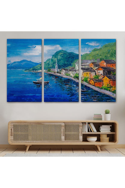 Hallstatt Avusturya  Yağlıboya Görünüm Dekoratif Kanvas Duvar Tablosu-3742