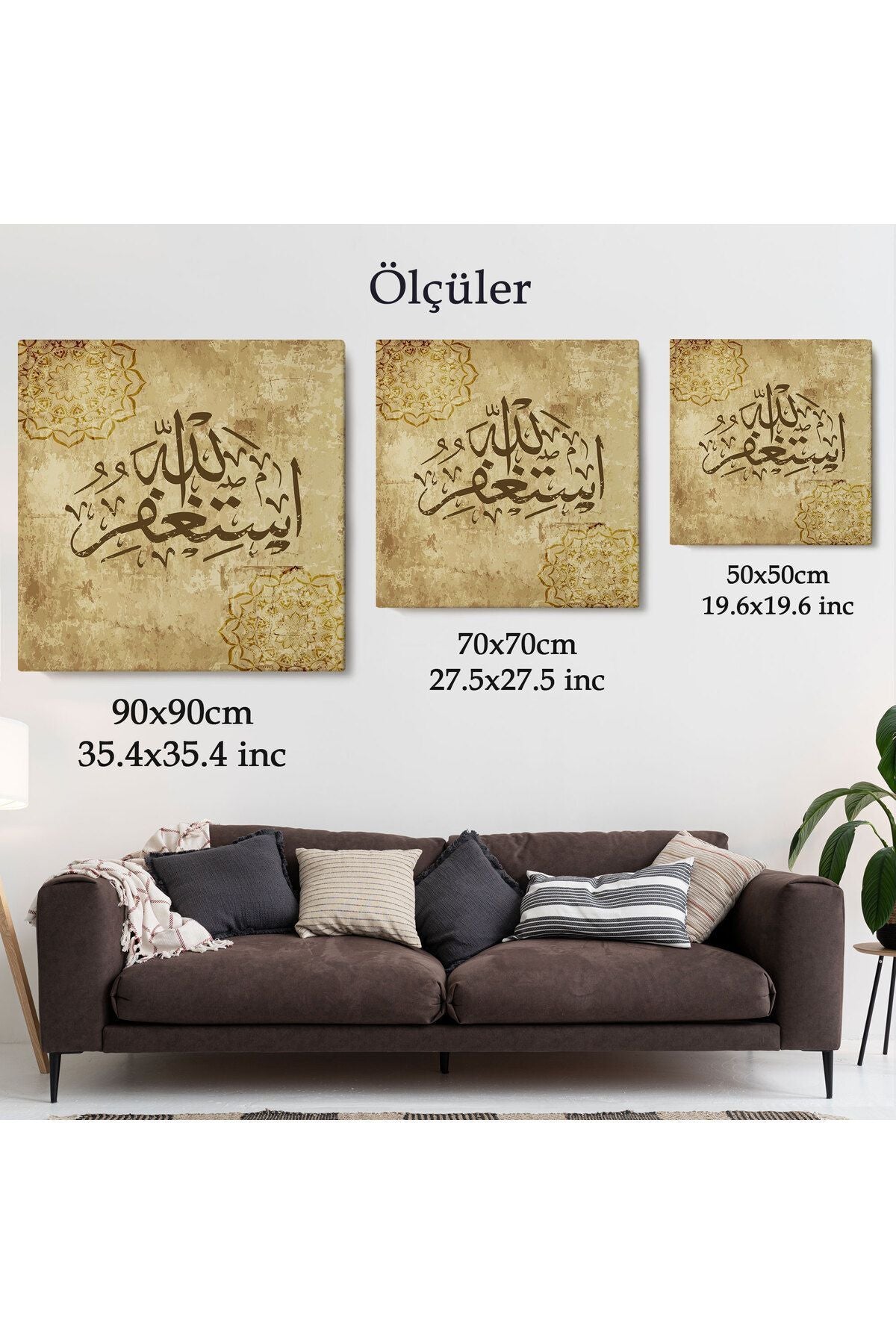 Yüce Allah'tan Mağfiret Dileyin ve O'na Tövbe Edin Yazılı Dekoratif Kanvas Tablo-3274