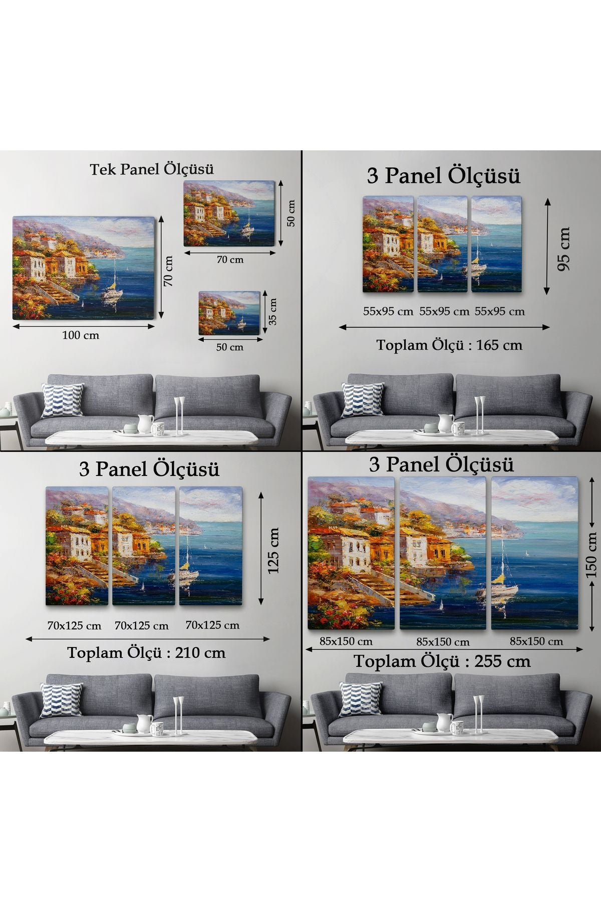 Yunanistan Harbor View Manzaralı Yağlıboya Görünüm Dekoratif Kanvas Duvar Tablosu-3532