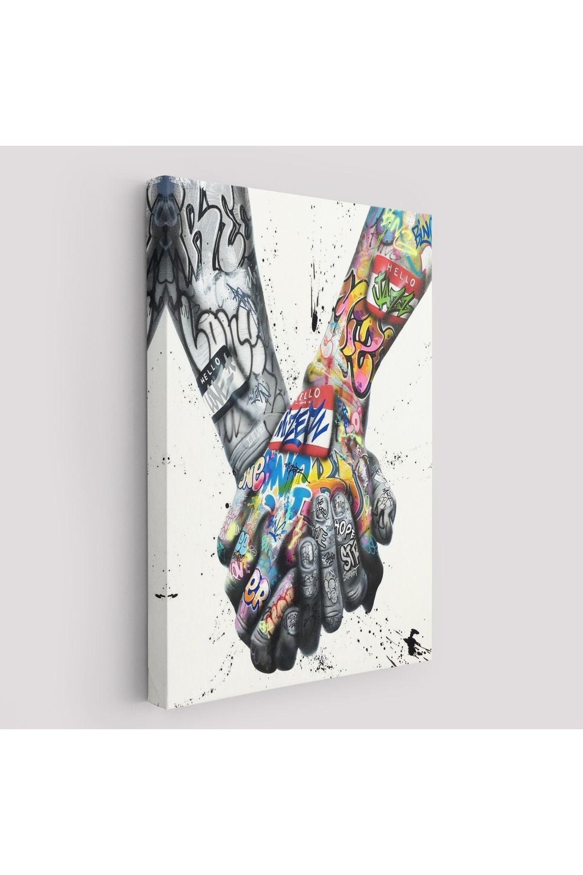 Graffiti El Duvar Posteri, El Ele Tutarak Duvar Sanatı Kanvas Tablo-5312