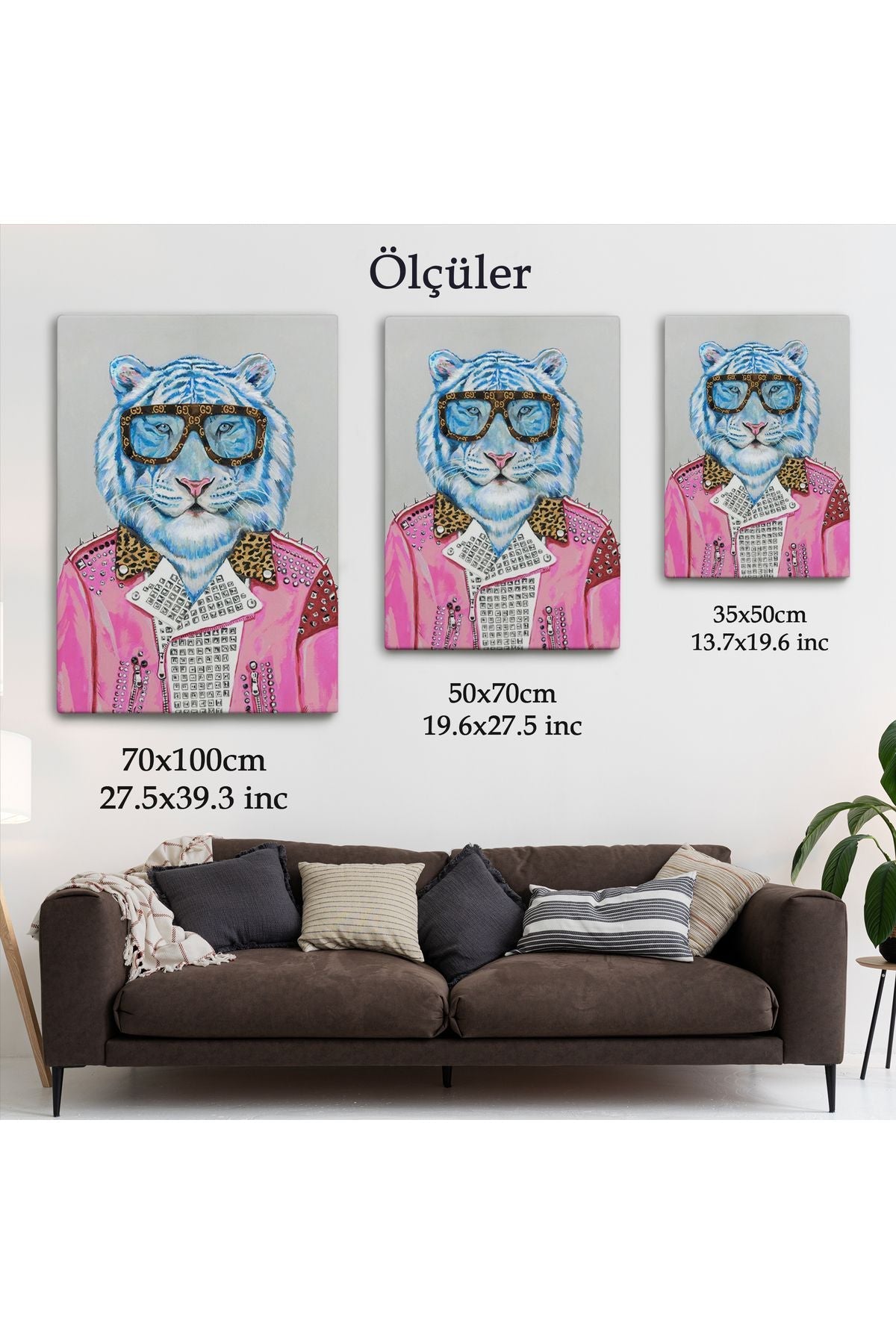 SZ KVS1-Dekoratif Duvar Tablosu-Pembe Ceketli Kaplan Kanvas Tablo 6156