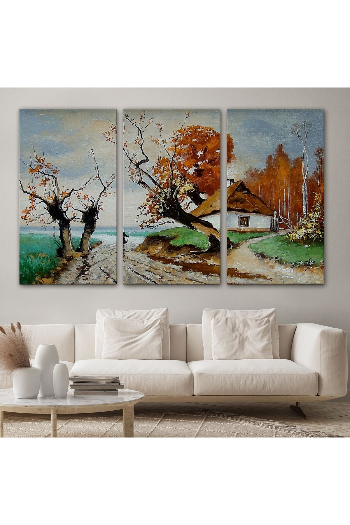 HG Sonbahar Köy Manzarası Dekoratif Duvar Tablosu-3473