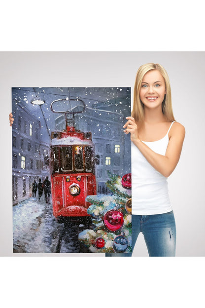 Karlar Arasındaki Kırmızı Tramvay Duvar Tablosu-6003