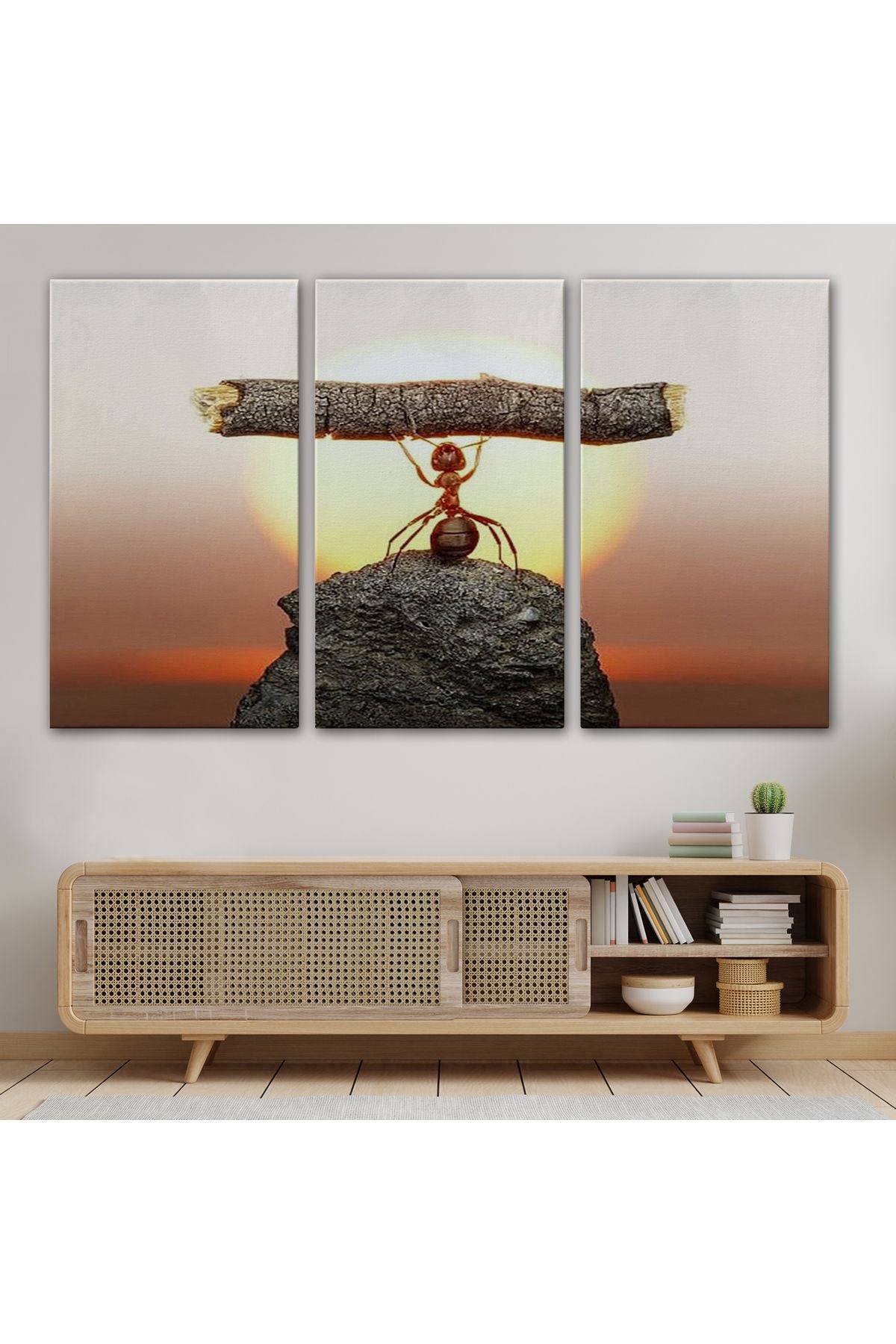 Güçlü Karınca Kanvas Duvar Sanatı, Ağacı Kaldıran Karınca, Motivasyon Tablosu-5397