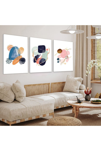 Şekiller Soyut Desen 3'Lü Kanvas Tablo