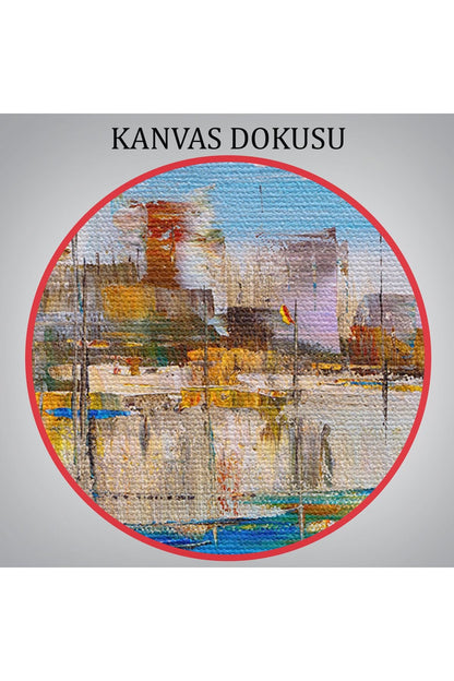Sahildeki Renkli Tekneler Dekoratif Kanvas Duvar Tablosu-3723