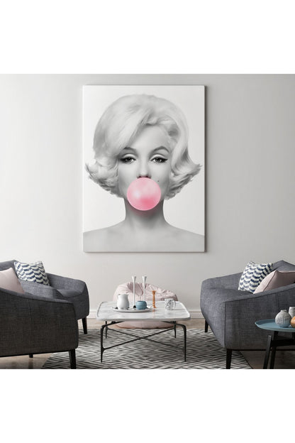 Marilyn Monroe Pembe Kabarcık Sakızlı Dekoratif Kanvas Tablo-5108-3