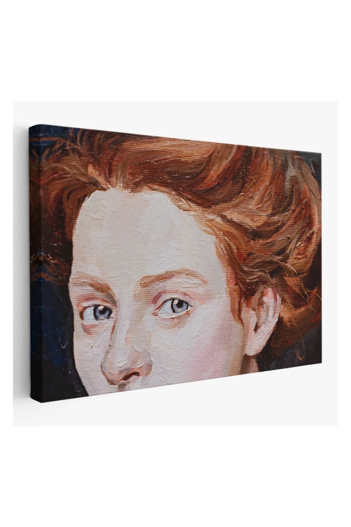 Kanvas Tablo, Duvar Dekoru, Kızıl Saçlı Mavi Gözlü Kadın Yağlıboya Görünüm 3741 BUNGKNV