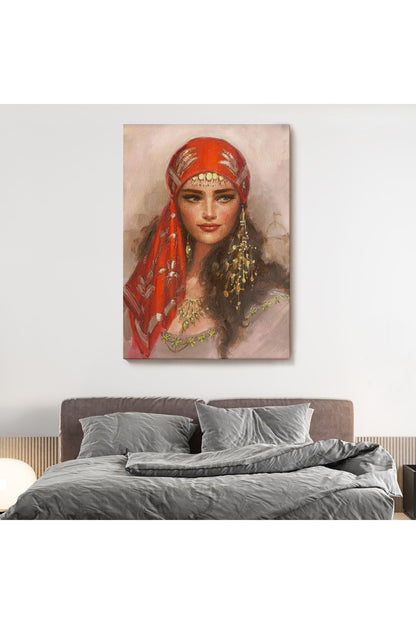 Kırmızı Başörtülü Güzel kadın Duvar Tablosu-6206