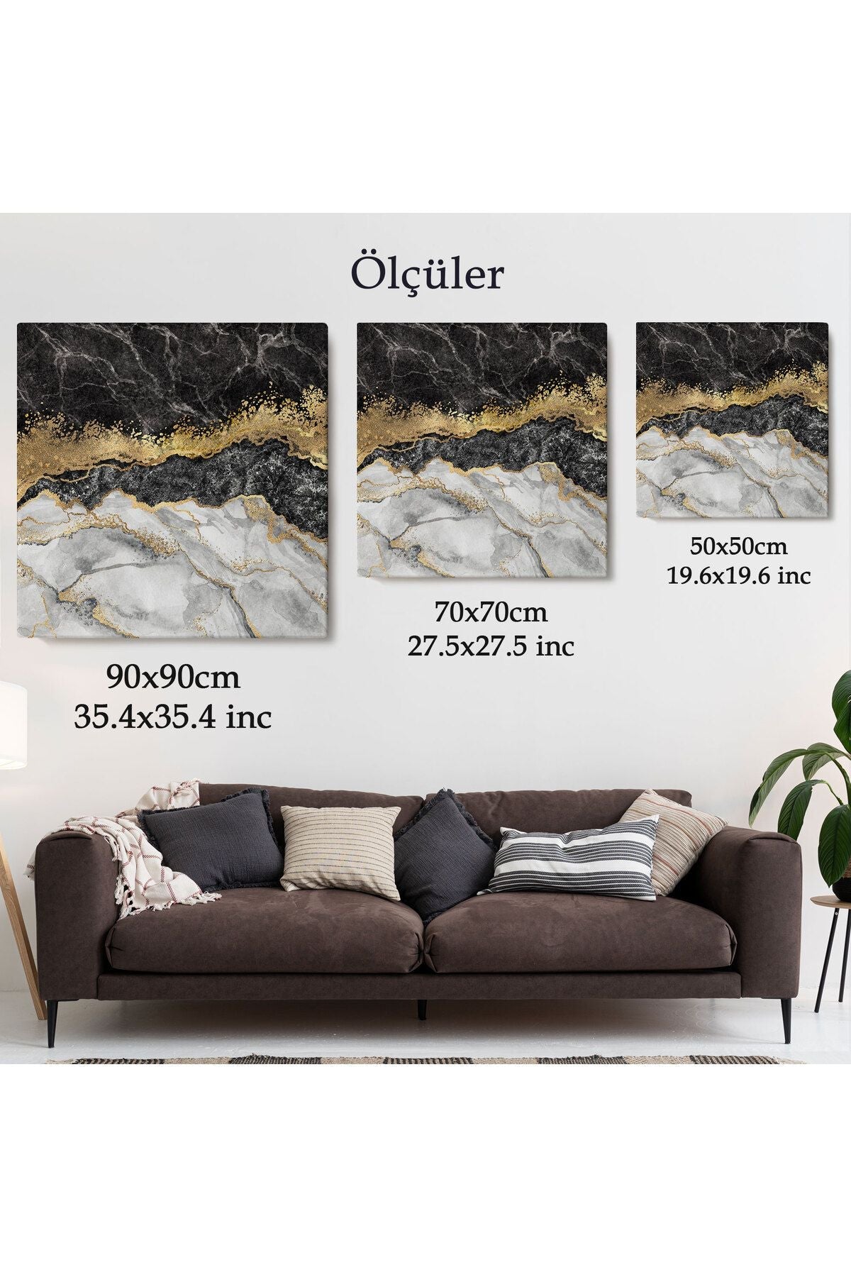 Mermer Desenli ve Altun Tozu Detaylı Soyut Modern Kanvas Tablo-5054