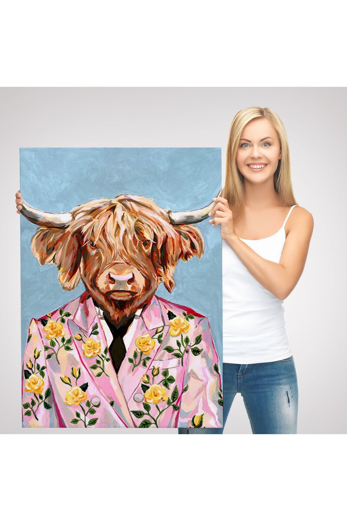 HG Pembe Ceketli Boğa Duvar Tablosu-6350