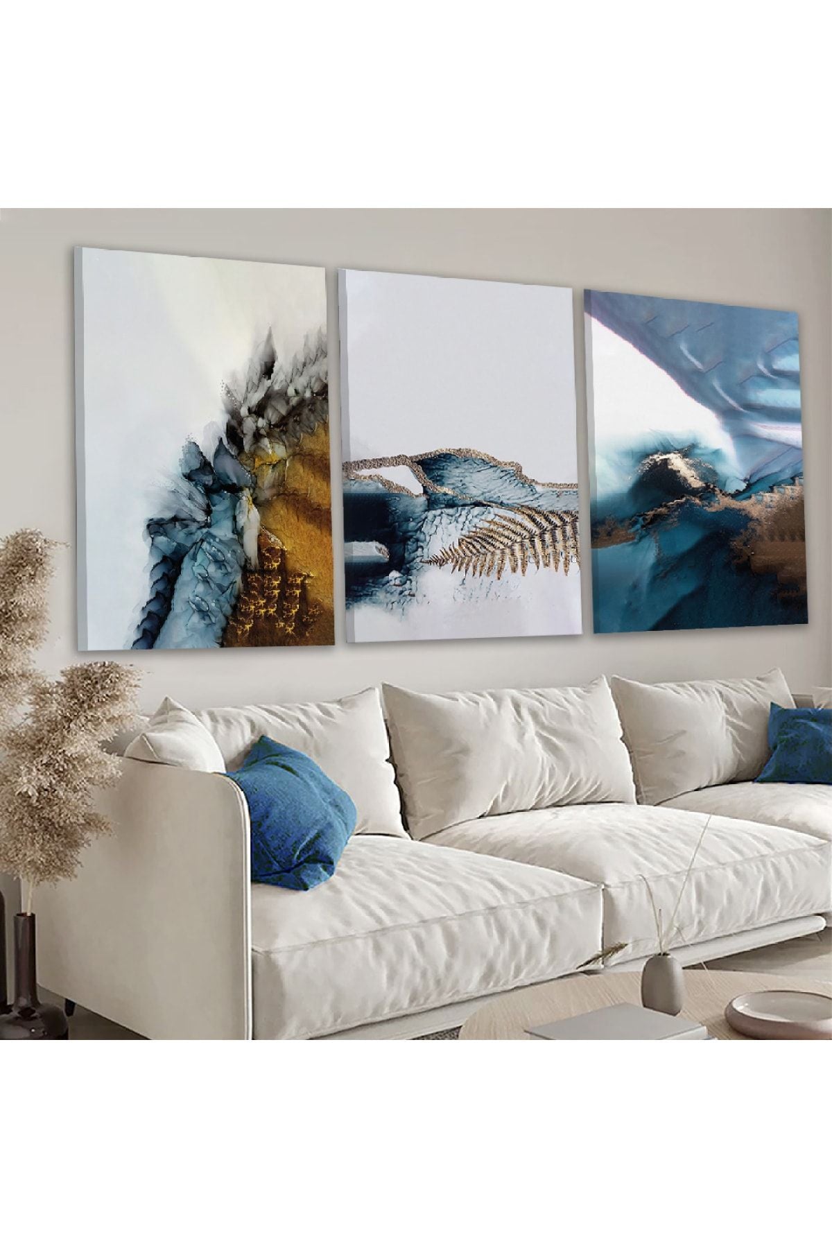 Kolaj Çizim 3'Lü Kanvas Tablo