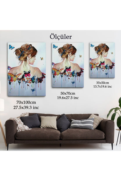 Kanvas Tablo, Duvar Dekoru, Güzel Kadın ve Kelebek Detayları 6330 BUNGKNV