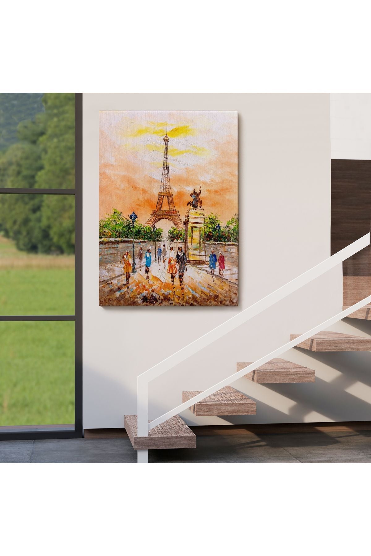 Eyfel Kulesi Manzaralı Yağlıboya Görünüm Dekoratif Kanvas Duvar Tablosu-5929
