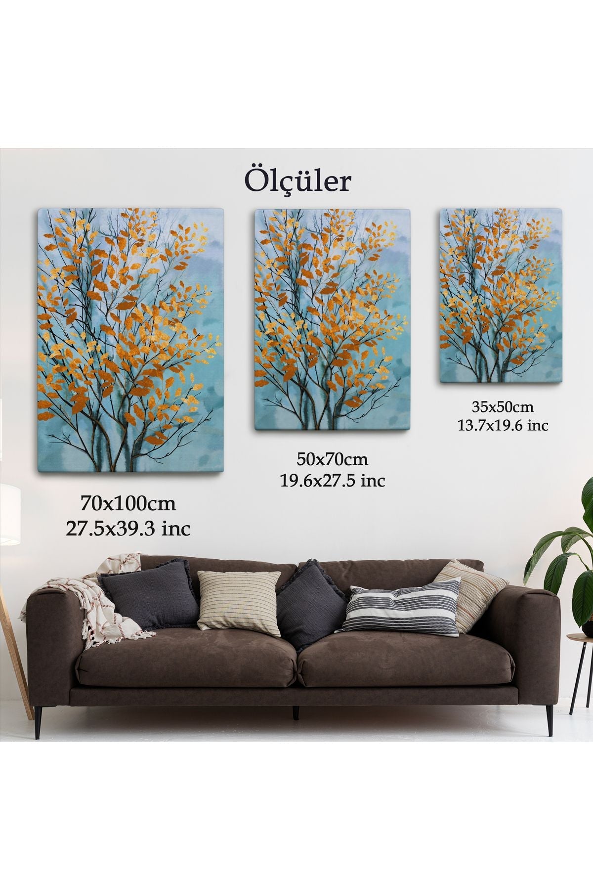 Turuncu Yapraklar Soyut Dekoratif Kanvas Tbalo-5177