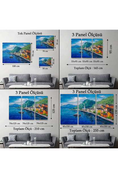 Hallstatt Avusturya  Yağlıboya Görünüm Dekoratif Kanvas Duvar Tablosu-3742