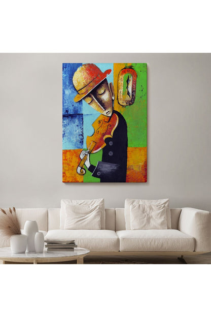 Keman Çalan Müzisyen Sürreal Adam Duvar Tablo-6447
