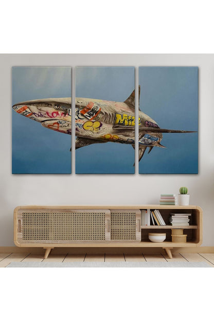 Graffiti Köpek Balığı Kanvas, Pop Art Tablo-5416