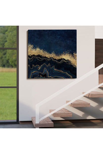 Lacivert ve Gold'un Mükemmel Uyumu Mermer Görünümlü Modern Kanvas Tablo-5065