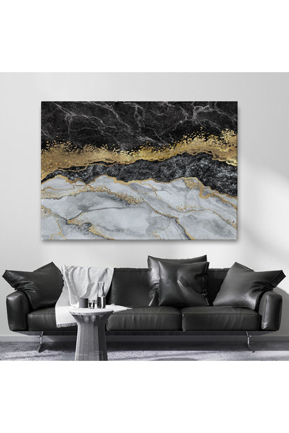 Mermer Desenli ve Altun Tozu Detaylı Soyut Modern Kanvas Tablo-5054